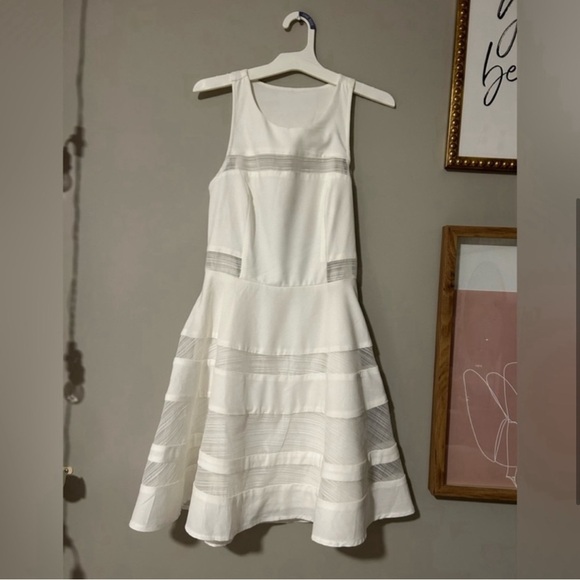 LuLu’s Coveted Curated Collected White Stripe Mini Dress with Mesh Detailing - Picture 3 of 8